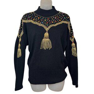 Vintage Antonella Preve NY Gold Tassels & 80's Bling Sweater size S runs big M